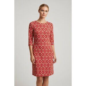 Jude Connally Red Cream Geometric Print Jude Cloth Sheath Dress Size M